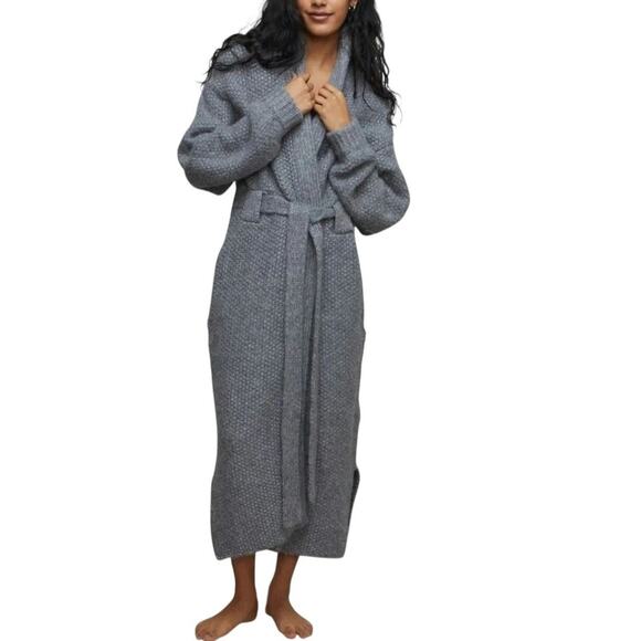 Lunya Chunky Wool Knit Cardigan Long Sweater Belted Robe Cozy XS/S - Picture 1 of 11